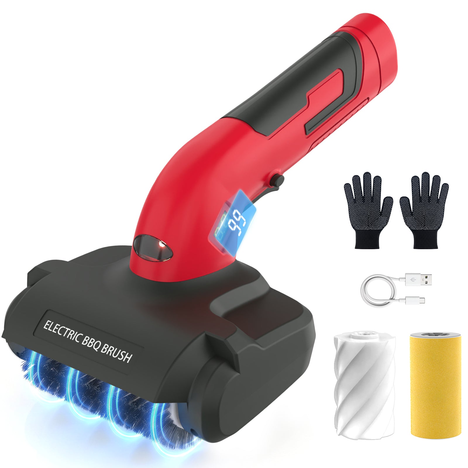 Electric Grill Brush for Outdoor, Upgraded BBQ Grill Cleaner with 3 Heads, 1200 RPM Speed, 304 Stainless Steel Bristle, Cordless & Type-C Rechargeable Grill Cleaning Tool