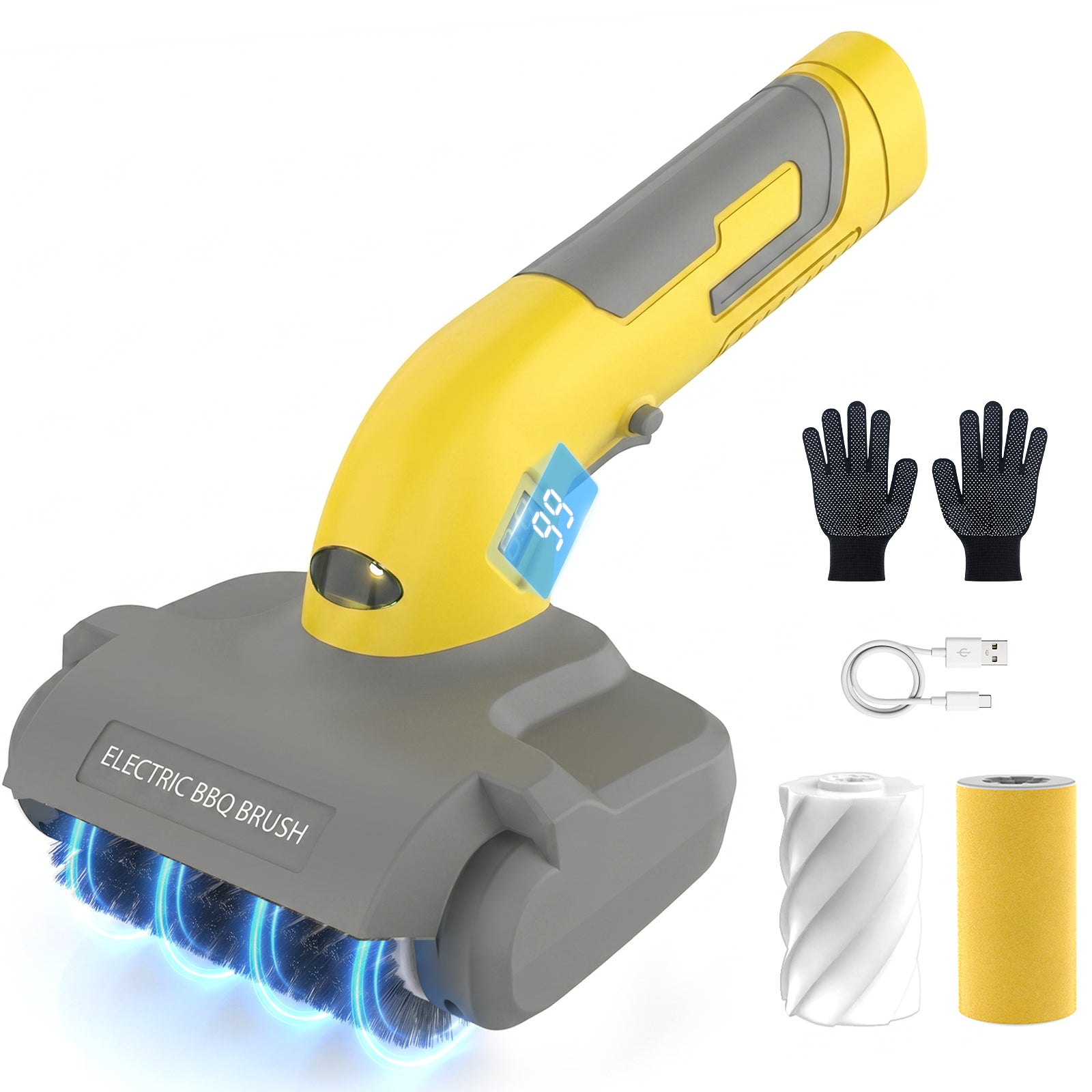 Electric Grill Brush for Outdoor, Upgraded BBQ Grill Cleaner with 3 Heads, 1200 RPM Speed, 304 Stainless Steel Bristle, Cordless & Type-C Rechargeable Grill Cleaning Tool