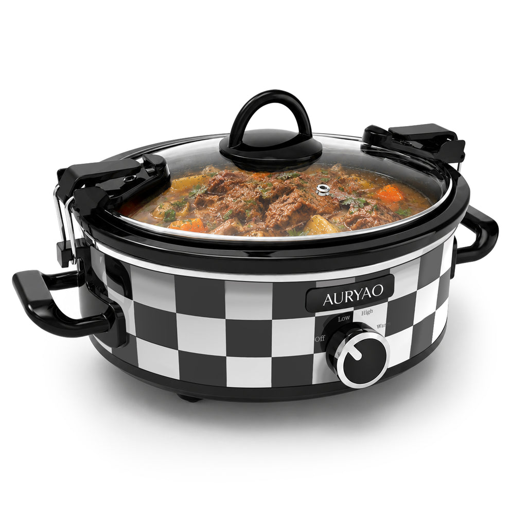2.5QT Manual Black-White Slow Cooker | Manual Controls with 3 Temperature Settings, Server People 3+, Dishwasher, Glass Lid