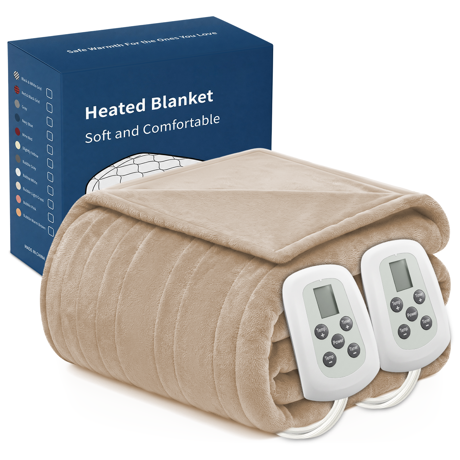 Latte-Colored Flannel Electric Blanket (Q-90×100)