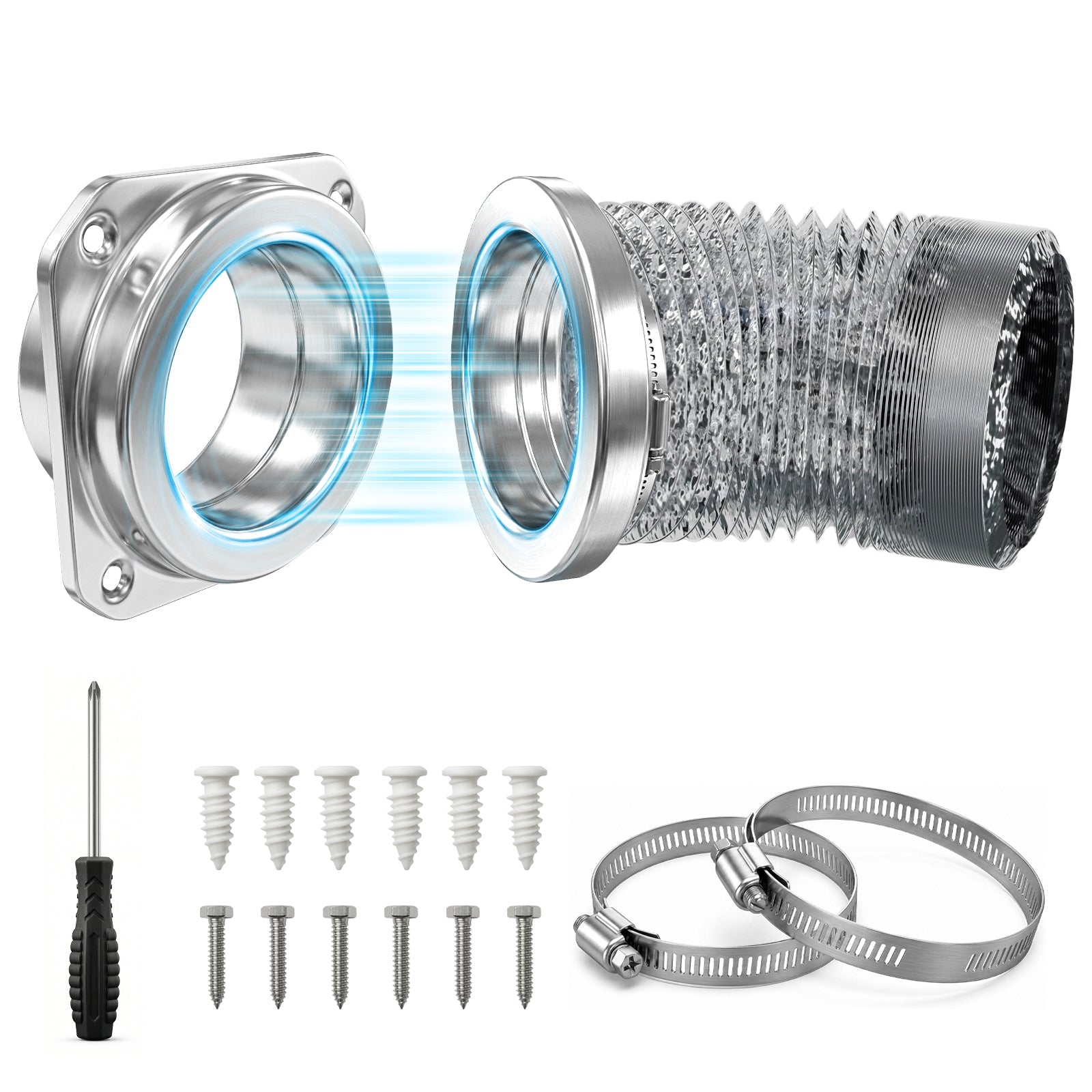 Upgrade Magnetic Dryer Vent Connector Kit, Quick Connection and Disconnection Strong Magnet Self-Alignment Airtight Seal Easy to Clean Includes 3.3 ft 4" Duct, 2 Clamps and 1 Screwdriver