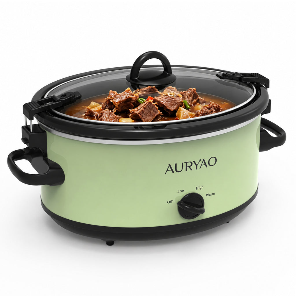 6QT Manual Green slow-cookers | Manual Controls with 3 Temperature Settings, Server People 3+, Dishwasher, Glass Lid