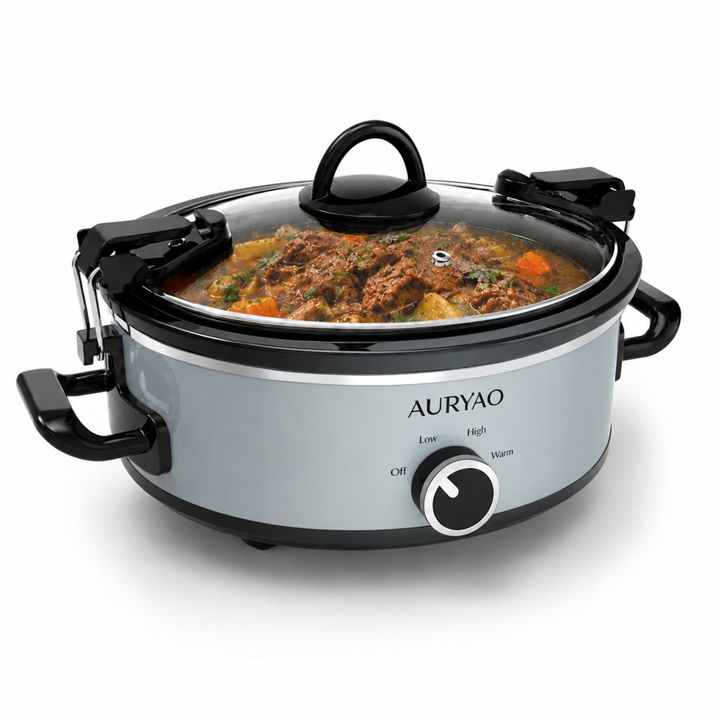 2.5QT Manual Gray slow-cookers | Family Size, Serves 3+ People, Removable Stoneware with Warming Setting
