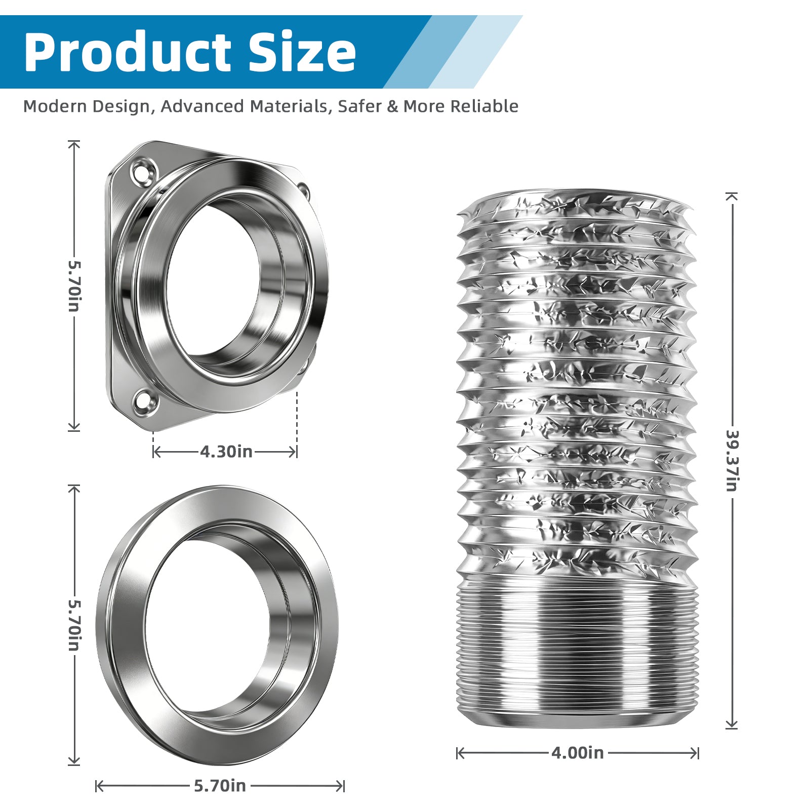 Upgrade Magnetic Dryer Vent Connector Kit, Quick Connection and Disconnection Strong Magnet Self-Alignment Airtight Seal Easy to Clean Includes 3.3 ft 4" Duct, 2 Clamps and 1 Screwdriver