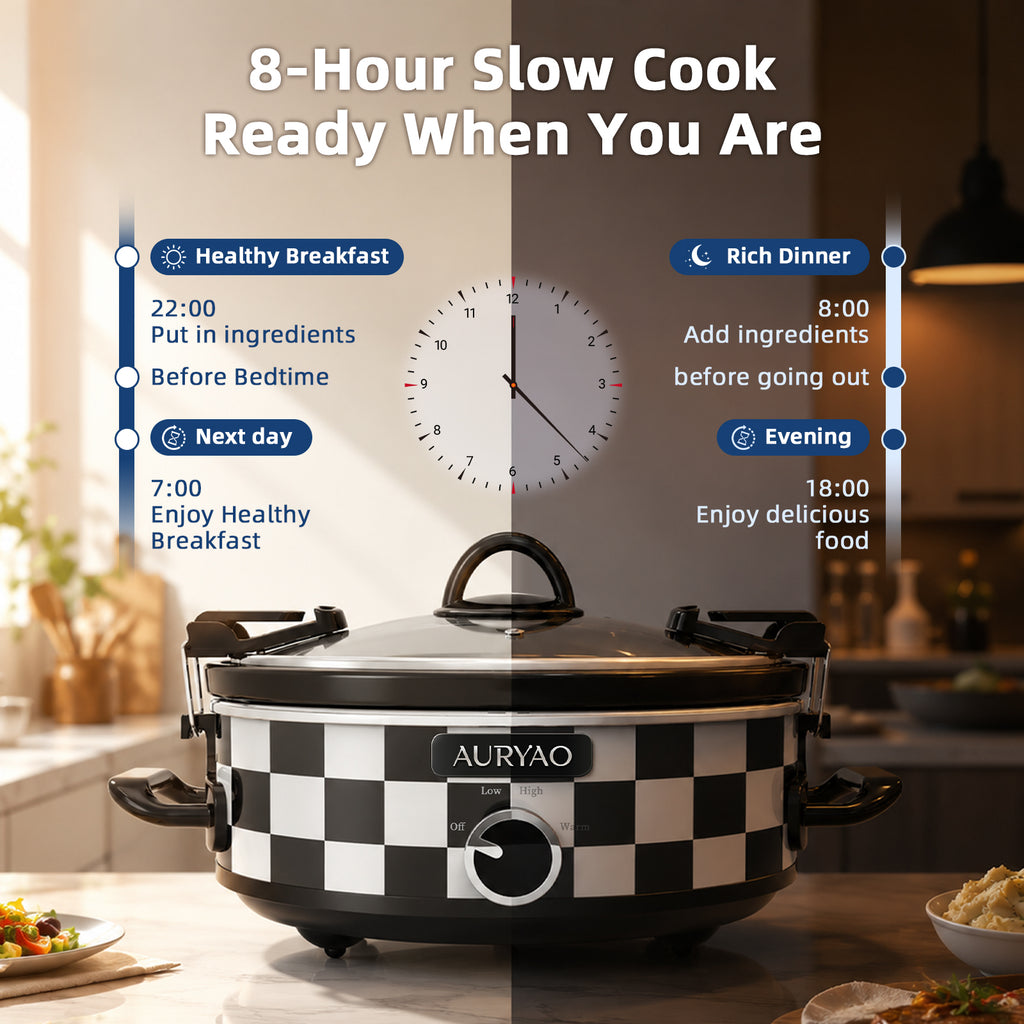 2.5QT Manual Black-White Slow Cooker | Manual Controls with 3 Temperature Settings, Server People 3+, Dishwasher, Glass Lid
