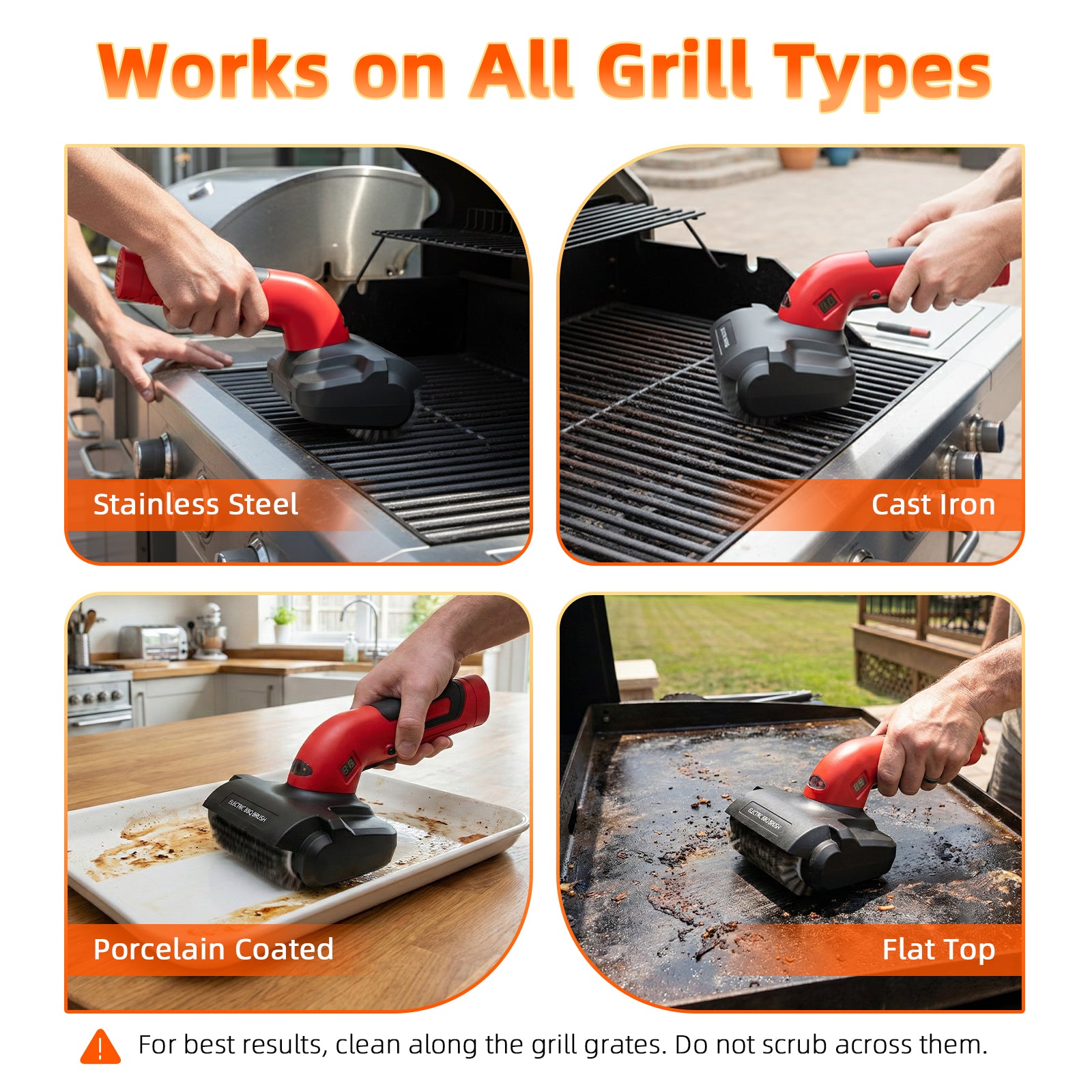 Electric Grill Brush for Outdoor, Upgraded BBQ Grill Cleaner with 3 Heads, 1200 RPM Speed, 304 Stainless Steel Bristle, Cordless & Type-C Rechargeable Grill Cleaning Tool