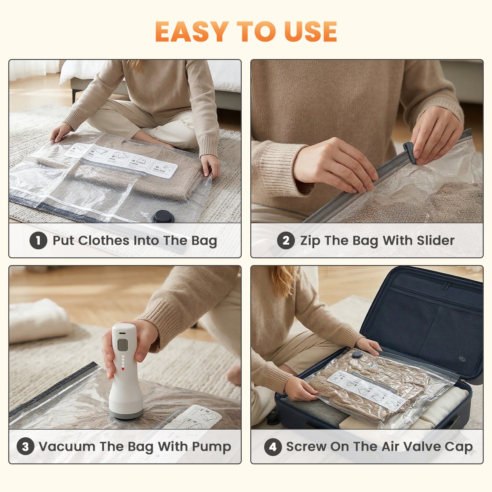 2026 Update 15 Pack Carry-on Size Compression Packing Bags | TSA Approved, 1.5s Hold to Start, 2000mAh Rechargeable, 100+ vacuum seals per charge, for Luggage and Suitcase