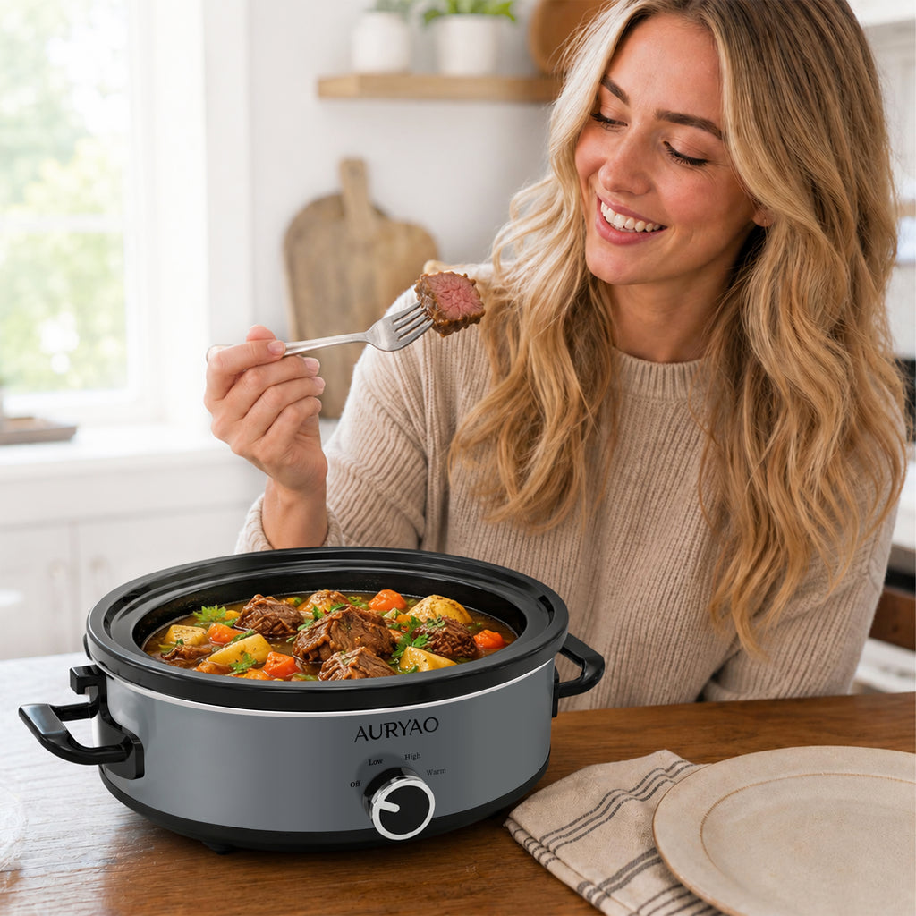 2.5QT Manual Gray slow-cookers | Family Size, Serves 3+ People, Removable Stoneware with Warming Setting