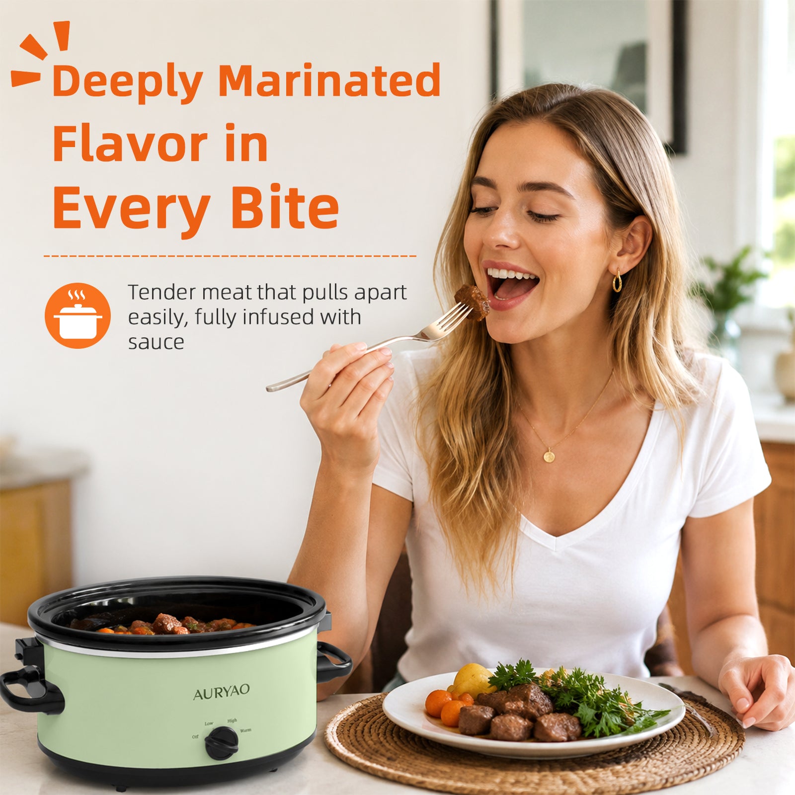6QT Manual Green slow-cookers | Manual Controls with 3 Temperature Settings, Server People 3+, Dishwasher, Glass Lid