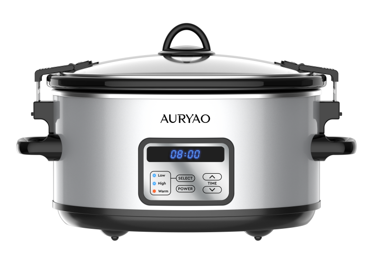 6 Quart Programmable Slow Cooker with Lid Clip, Adjustable Timer